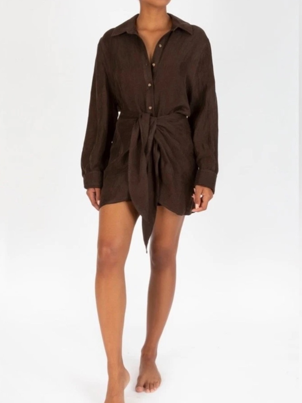 Anemos the LAButton Down Wrap Mini Dress in Espresso Medium